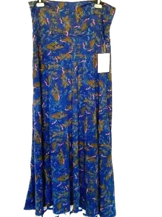LuLaRoe Maxi Skirt Size Large Floral Birds Navy Blue Green Pink Yellow - Picture 1 of 3